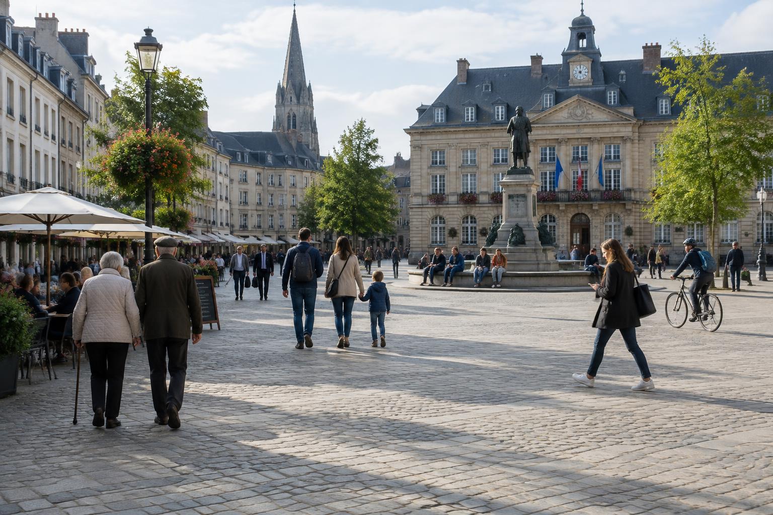 Residents crossing a European civic square, illustrating demographic policy in Sweden
